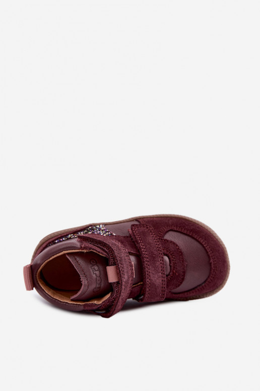 Bordo spalvos vaikiški zomšiniai batai Barefoot Froddo G2110157-4