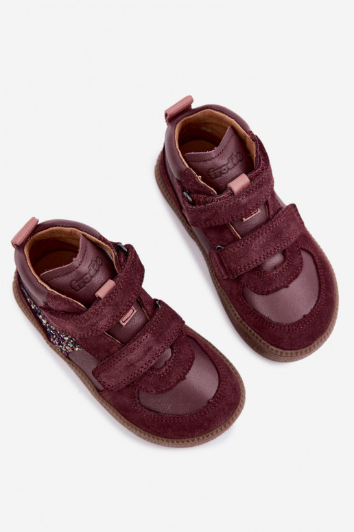 Bordo spalvos vaikiški zomšiniai batai Barefoot Froddo G2110157-4