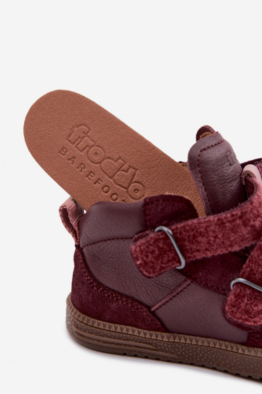 Bordo spalvos vaikiški zomšiniai batai Barefoot Froddo G2110157-4