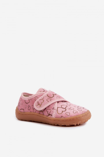 Vaikiškos šlepetės su lipniais užsegimais Barefoot Širdelės Froddo G1700438-18 rožinės spalvos