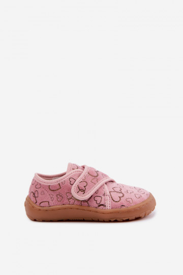 Vaikiškos šlepetės su lipniais užsegimais Barefoot Širdelės Froddo G1700438-18 rožinės spalvos 2