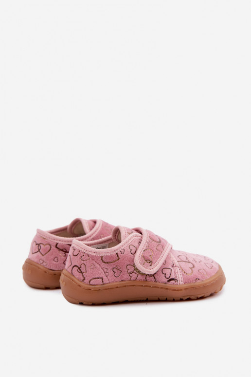Vaikiškos šlepetės su lipniais užsegimais Barefoot Širdelės Froddo G1700438-18 rožinės spalvos
