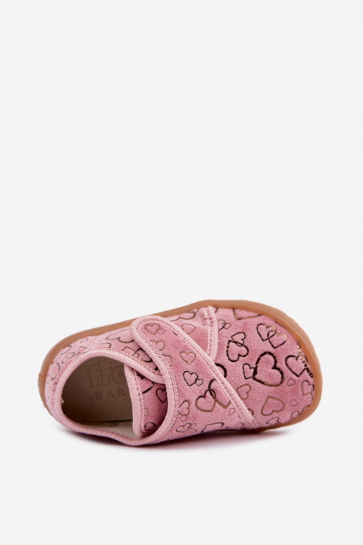 Vaikiškos šlepetės su lipniais užsegimais Barefoot Širdelės Froddo G1700438-18 rožinės spalvos