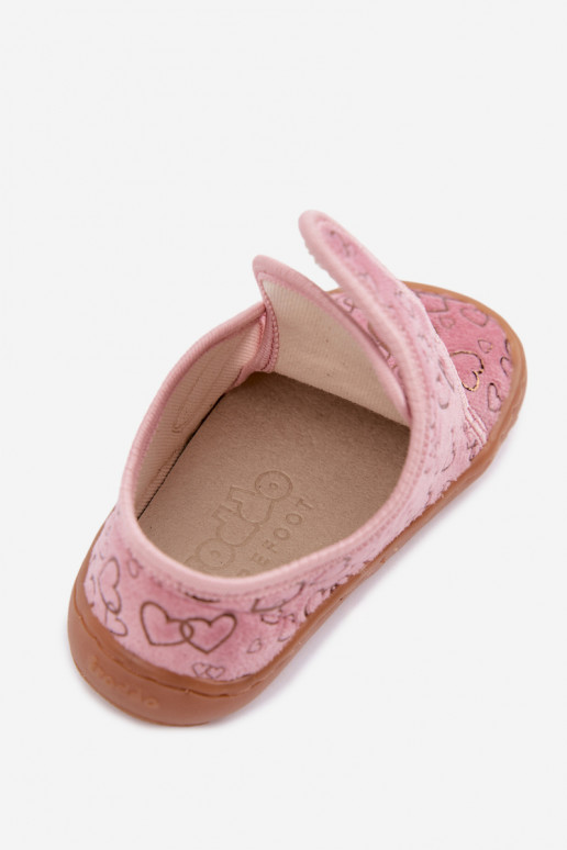 Vaikiškos šlepetės su lipniais užsegimais Barefoot Širdelės Froddo G1700438-18 rožinės spalvos