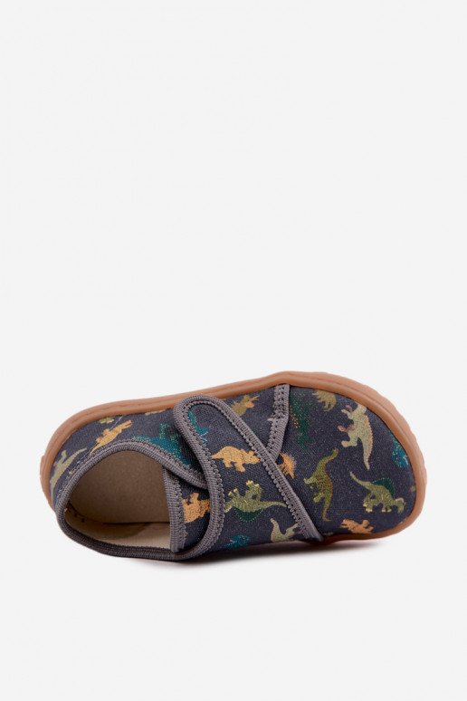 Vaikiškos šlepetės berniukams su lipniais užsegimais Barefoot Dinozaurai Froddo G1700438-26 pilkos spalvos