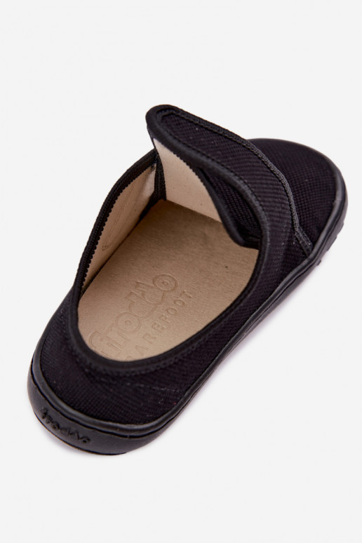 Vaikiškos šlepetės berniukams su lipniais užsegimais Barefoot Froddo G1700438-15 juodos spalvos