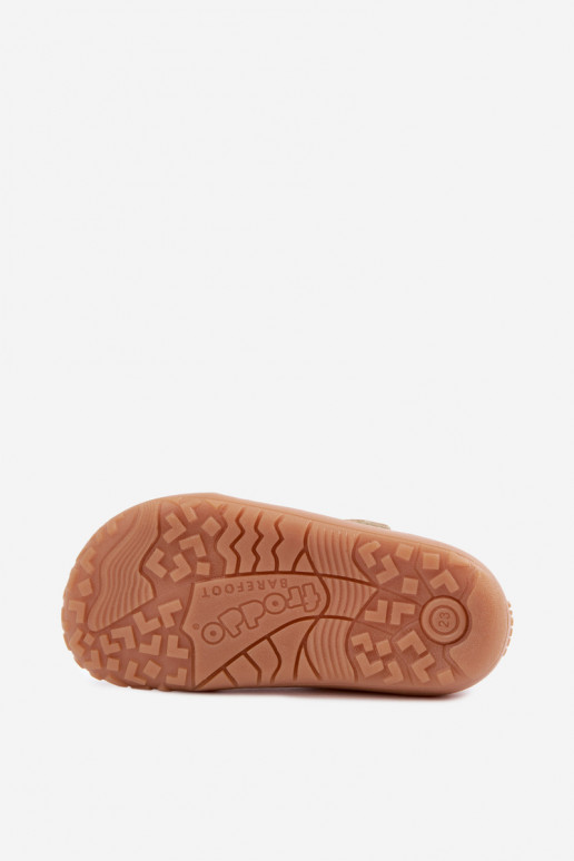 Vaikiškos šlepetės su lipniais užsegimais ir blizgesiu Barefoot Froddo Canvas G1700439-3 auksinės spalvos