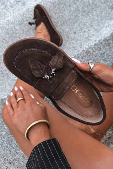 Dirbtinės zomšos mokasinai Barefoot Zazoo 10220, šokoladiniai