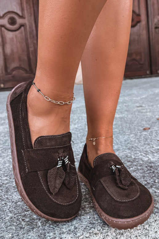 Dirbtinės zomšos mokasinai Barefoot Zazoo 10220, šokoladiniai