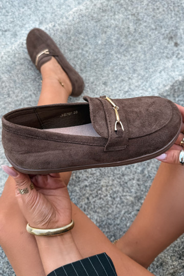 Auksinės spalvos mokasinai Barefoot Ze su rudomis detalėmis Paresa 2