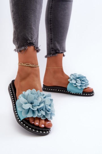 Moteriškos šlepetės su gėlių motyvais mėlynos spalvos Cellanen 2