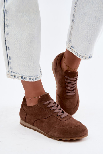 Sneakers modelio batai BarefootsuĮjungtaturalnego iš zomšosu Zazoo N1422 rudos spalvos
