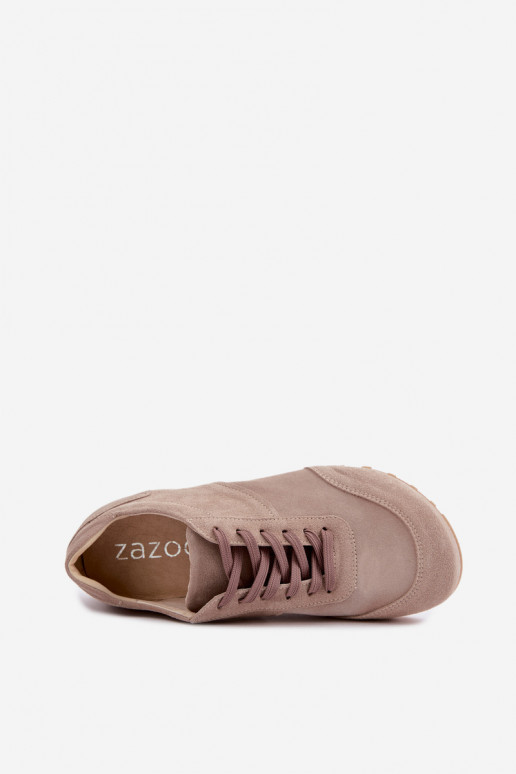 Sneakeriai Barefoot iš dirbtinės zomšos Zazoo N1422 smėlio spalvos
