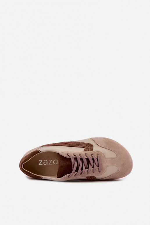 Sneakeriai iš dirbtinės zomšos Barefoot Zazoo N1400 smėlio spalvos
