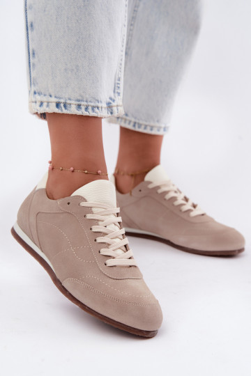 Oda iš zomšos Sneakers modelio bataisuPrzeszyciami Zazoo N1414 smėlio spalvos 2
