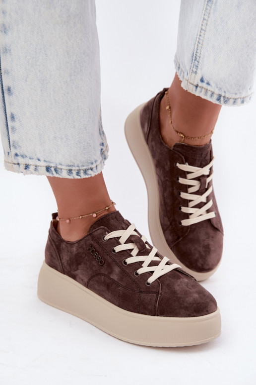 Oda iš zomšos Sneakers modelio batai su platforma Kobbo 41535 CzekoladoĮe