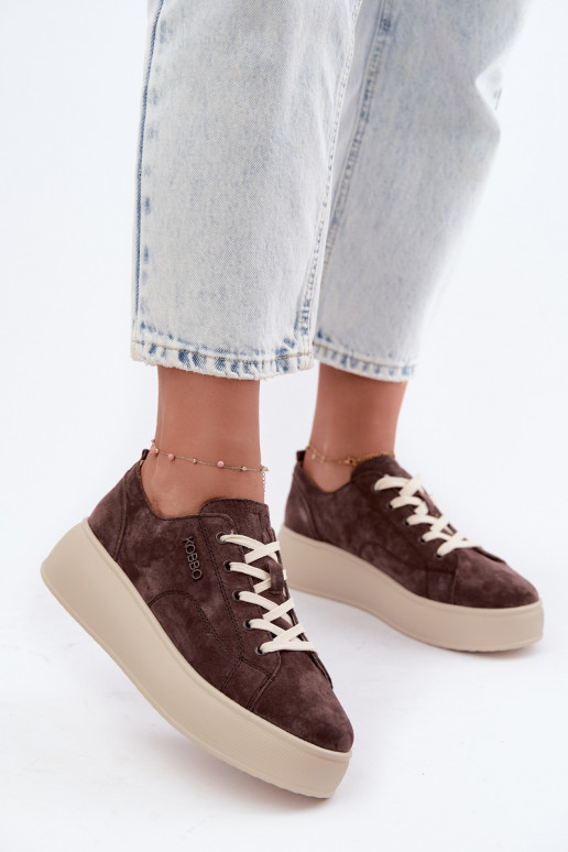 Oda iš zomšos Sneakers modelio batai su platforma Kobbo 41535 CzekoladoĮe