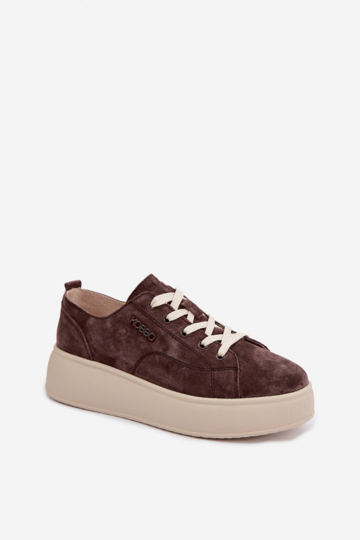 Oda iš zomšos Sneakers modelio batai su platforma Kobbo 41535 CzekoladoĮe