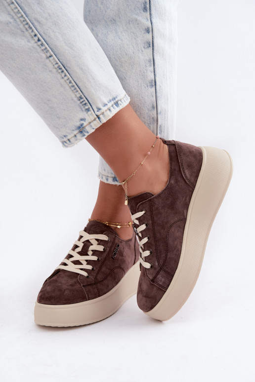 Oda iš zomšos Sneakers modelio batai su platforma Kobbo 41535 CzekoladoĮe
