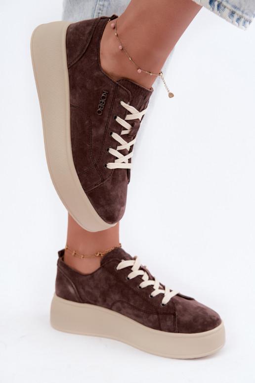Oda iš zomšos Sneakers modelio batai su platforma Kobbo 41535 CzekoladoĮe