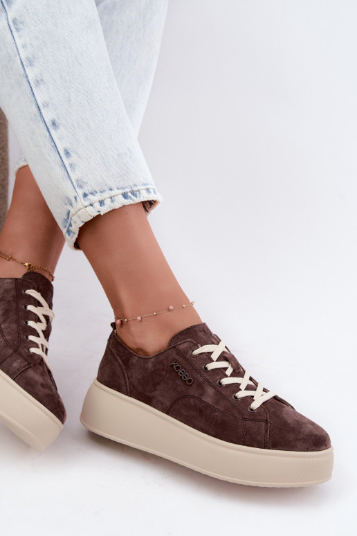 Oda iš zomšos Sneakers modelio batai su platforma Kobbo 41535 CzekoladoĮe