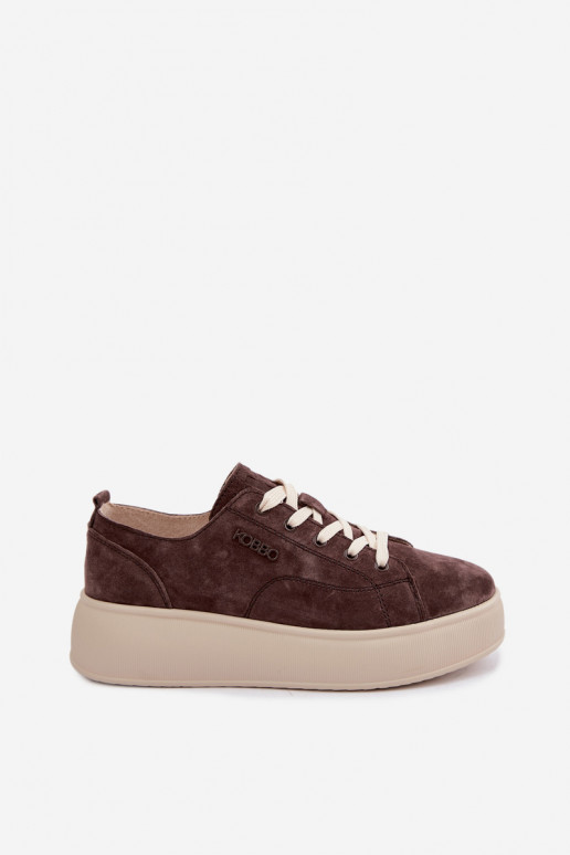 Oda iš zomšos Sneakers modelio batai su platforma Kobbo 41535 CzekoladoĮe
