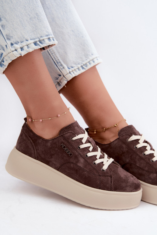 Oda iš zomšos Sneakers modelio batai su platforma Kobbo 41535 CzekoladoĮe