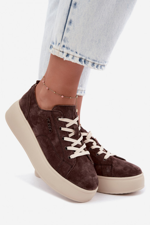 Oda iš zomšos Sneakers modelio batai su platforma Kobbo 41535 CzekoladoĮe