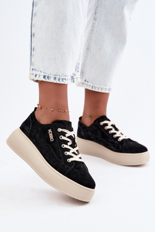 Oda iš zomšos Sneakers modelio batai su platforma Kobbo 41535 juodos spalvos