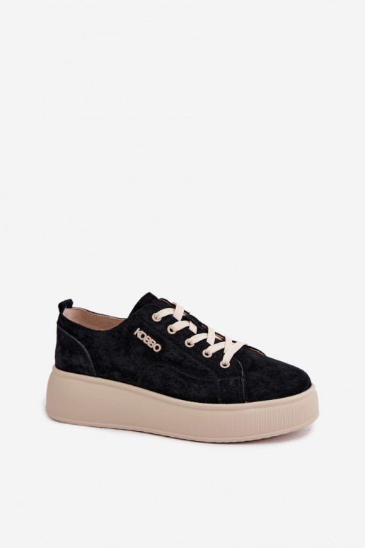 Oda iš zomšos Sneakers modelio batai su platforma Kobbo 41535 juodos spalvos