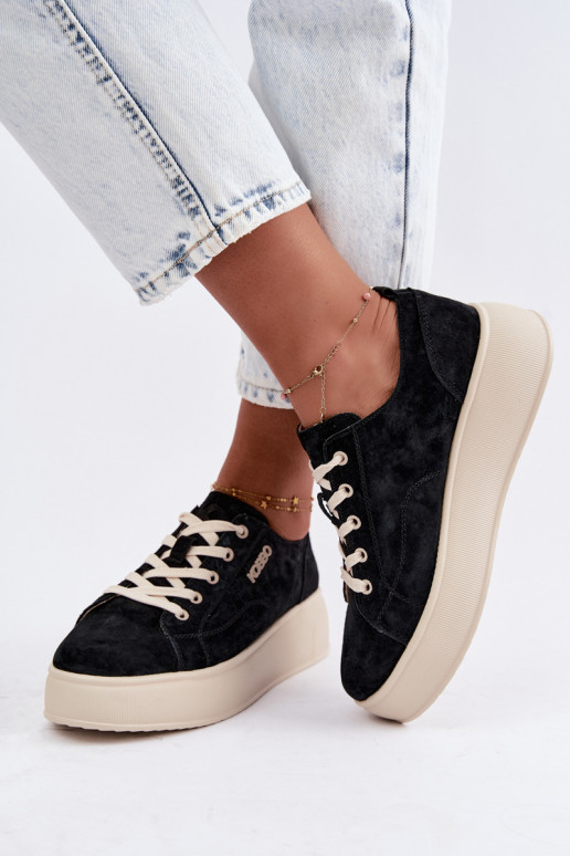 Oda iš zomšos Sneakers modelio batai su platforma Kobbo 41535 juodos spalvos