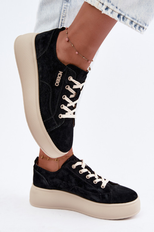Oda iš zomšos Sneakers modelio batai su platforma Kobbo 41535 juodos spalvos