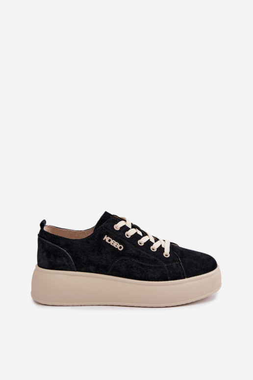 Oda iš zomšos Sneakers modelio batai su platforma Kobbo 41535 juodos spalvos