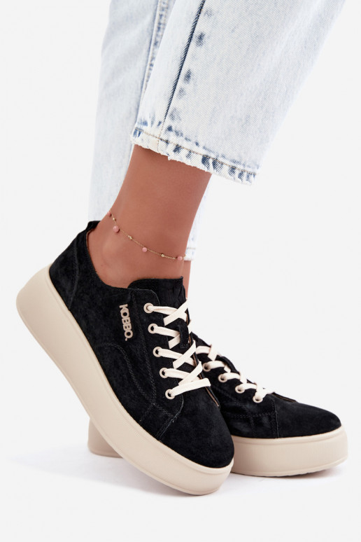 Oda iš zomšos Sneakers modelio batai su platforma Kobbo 41535 juodos spalvos