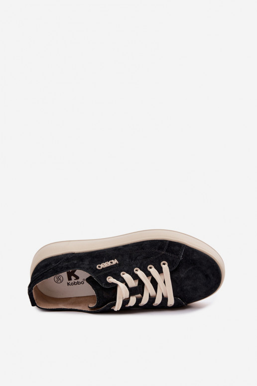 Oda iš zomšos Sneakers modelio batai su platforma Kobbo 41535 juodos spalvos