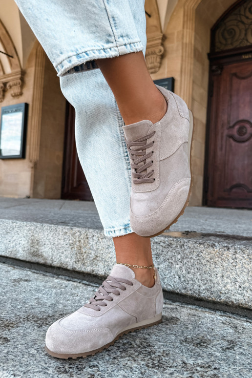 Sneakeriai Barefoot iš dirbtinės zomšos Zazoo N1422 smėlio spalvos