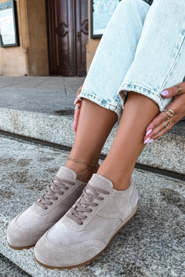 Sneakeriai Barefoot iš dirbtinės zomšos Zazoo N1422 smėlio spalvos 2