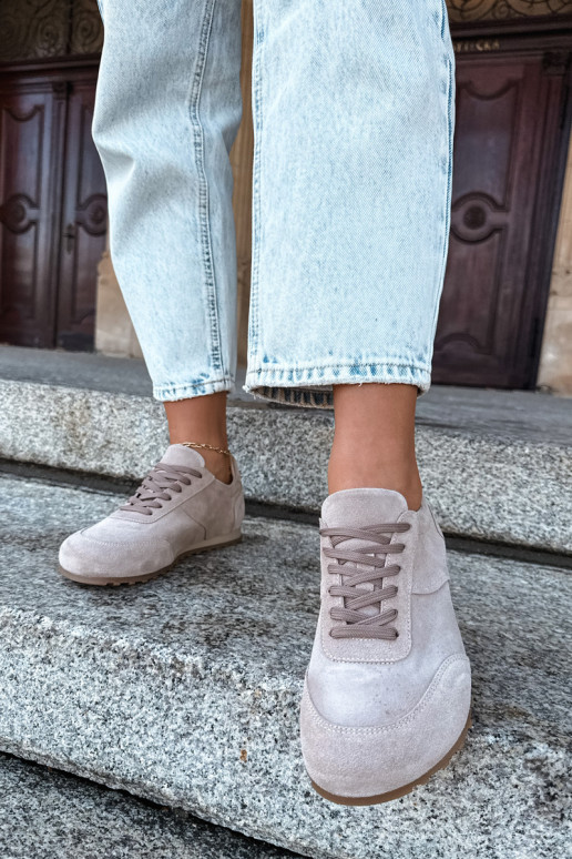 Sneakeriai Barefoot iš dirbtinės zomšos Zazoo N1422 smėlio spalvos
