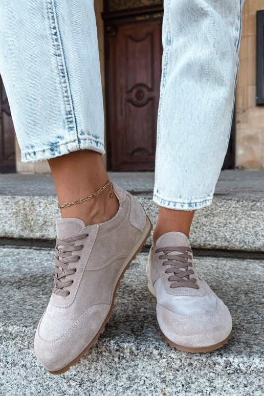 Sneakeriai Barefoot iš dirbtinės zomšos Zazoo N1422 smėlio spalvos