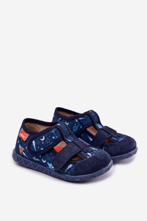 Vaikiškos šlepetės Milami su lipniais užsegimais su raketėmis tamsiai mėlynos spalvos Reathiana