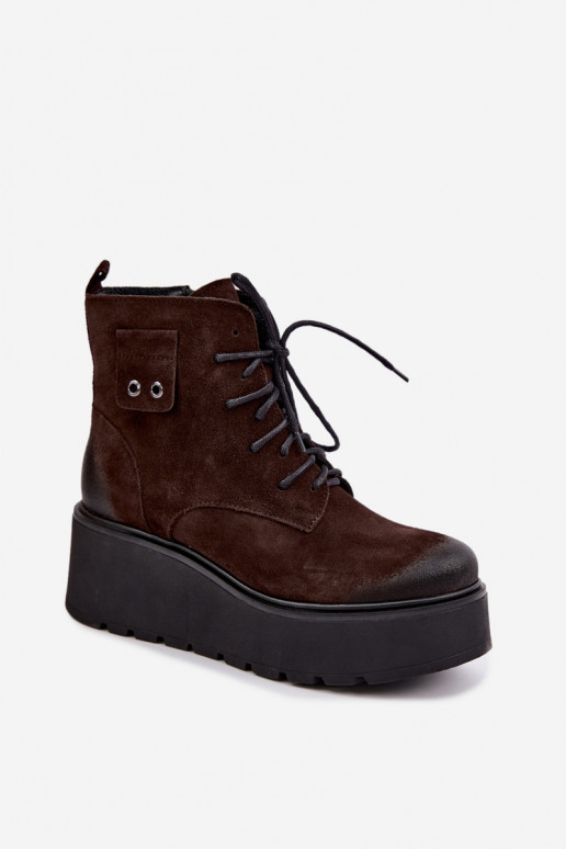 Zazoo 60499 dirbtinės zomšos moteriški aulinukai ant platformos pašiltinti šokolado spalvos