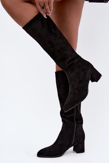 Pašiltinti moteriški ilgaauliai batai su kulniukais juodos spalvos Raleya 2