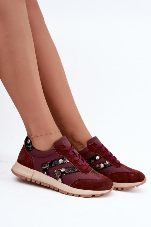 Moteriški dirbtinės zomšos sportbačiai D&A GR62-6015 bordo spalvos
