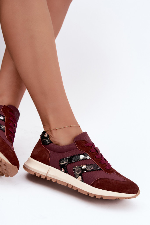 Moteriški dirbtinės zomšos sportbačiai D&A GR62-6015 bordo spalvos