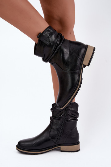 Pašiltinti moteriški aulinukai su raukšlėmis juodos spalvos