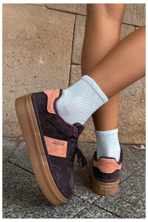 dirbtinės zomšos sneakers modelio batai moterims pašiltinti Big Star UU274770 šokolado spalvos