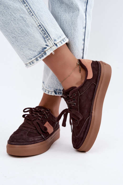 dirbtinės zomšos sneakers modelio batai moterims pašiltinti Big Star UU274770 šokolado spalvos