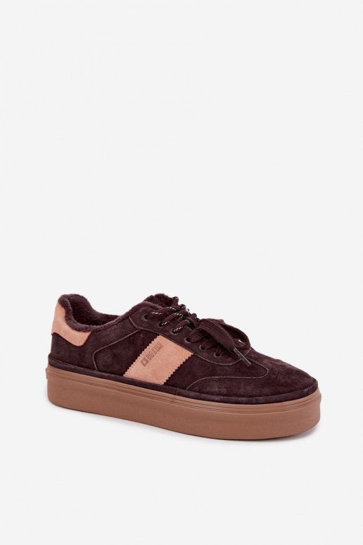 dirbtinės zomšos sneakers modelio batai moterims pašiltinti Big Star UU274770 šokolado spalvos
