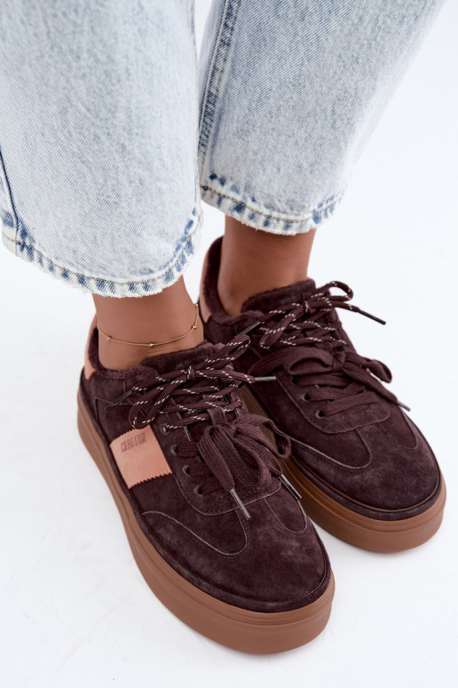 dirbtinės zomšos sneakers modelio batai moterims pašiltinti Big Star UU274770 šokolado spalvos