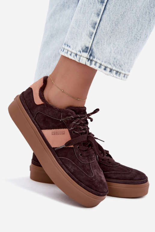dirbtinės zomšos sneakers modelio batai moterims pašiltinti Big Star UU274770 šokolado spalvos